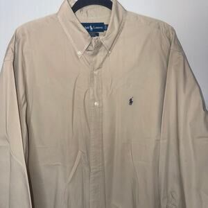 Ralph Lauren Blake Men Size Large Khaki Long Sleeve Button Up Casual Dress Shirt